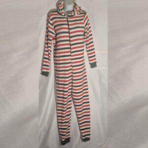 Onesie Cute Holiday stripped Hooded onesie by Just One in size Medium NWT